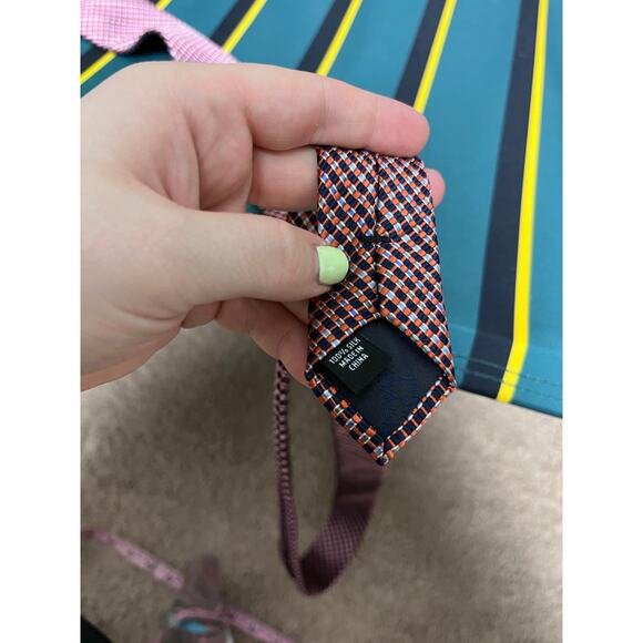 Jos. A. Bank Men's Traveler Orange Geometric Stain Resistant Silk Classic Tie - Picture 5 of 5